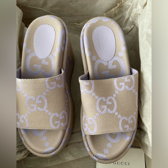 NIB Gucci Monogram Jumbo GG Platform Slide Wedge Sandals - Picture 4 of 7
